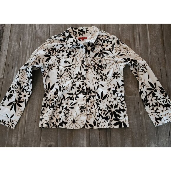 Joni B Jacket Womens Size Large White Floral Print Button up Retro Chic Classic - Picture 11 of 11